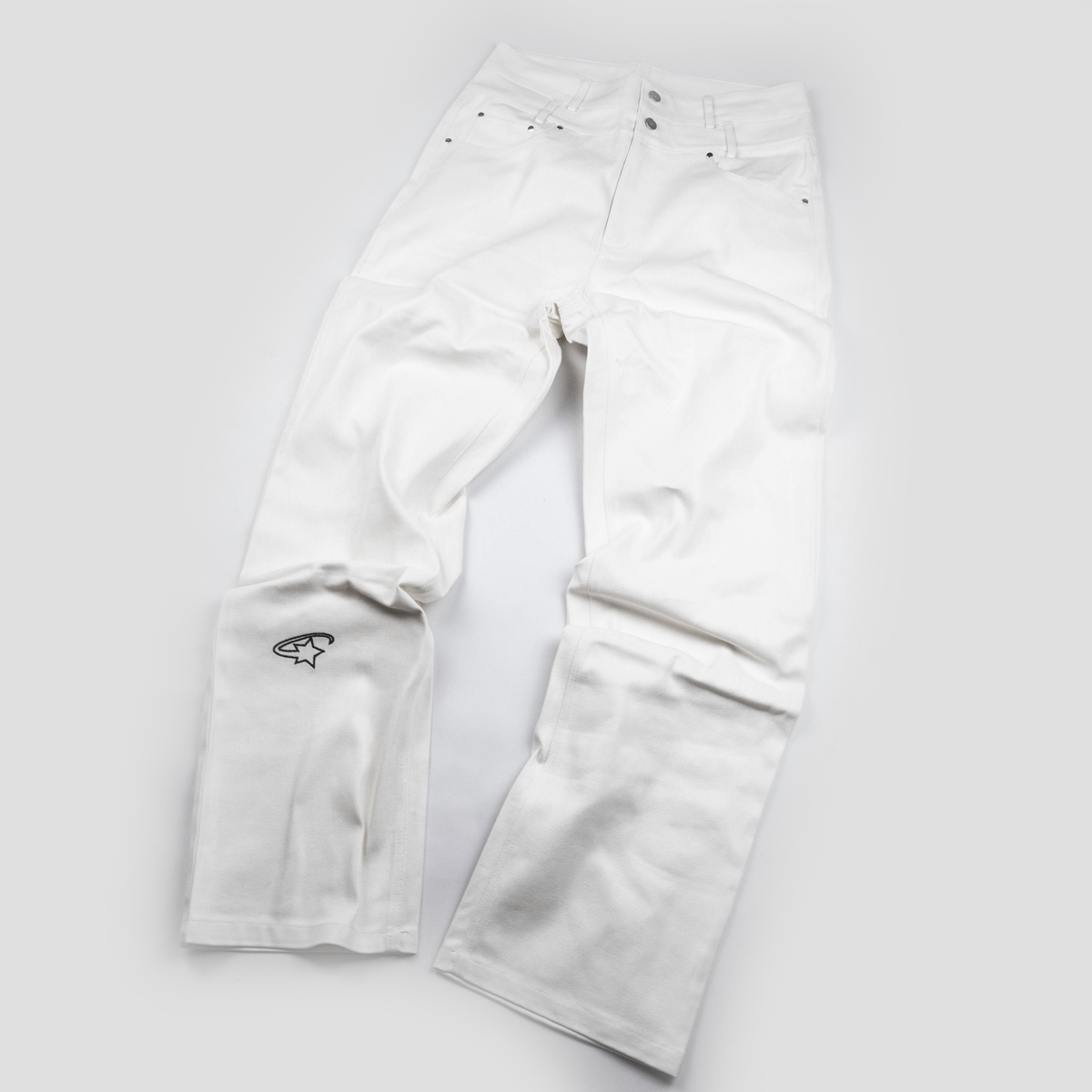 WHITE WAX DENIM PANTS